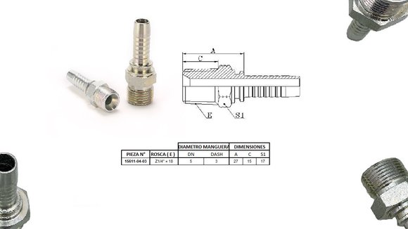Imagen de MACHO RECTO 1/4" NPT X 18F 03 MANG.3/16" CONICO